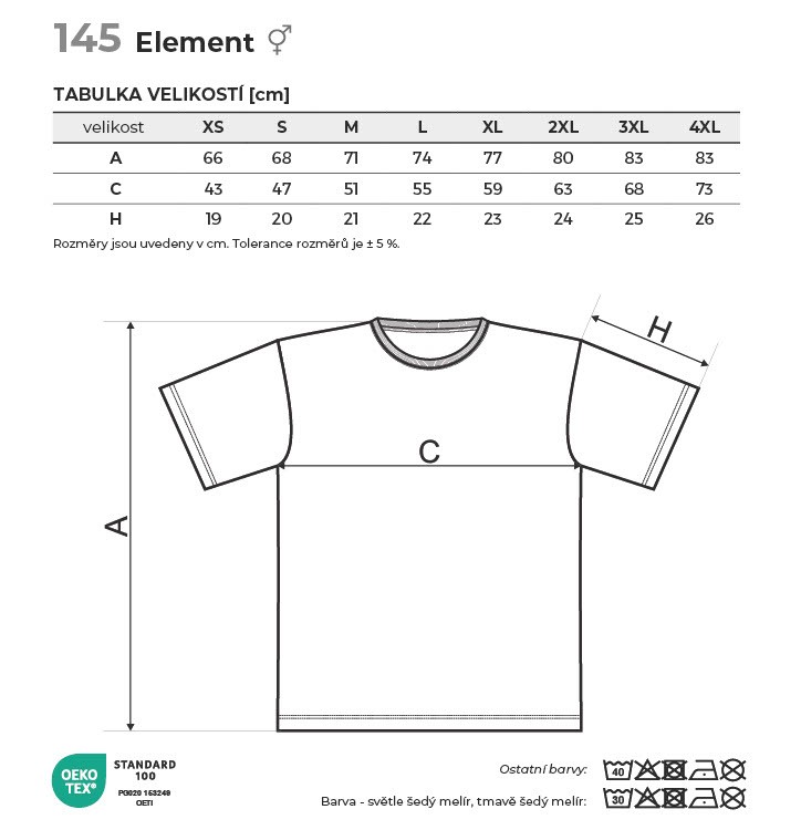 145 Element tričko unisex Tabulka velikostí
